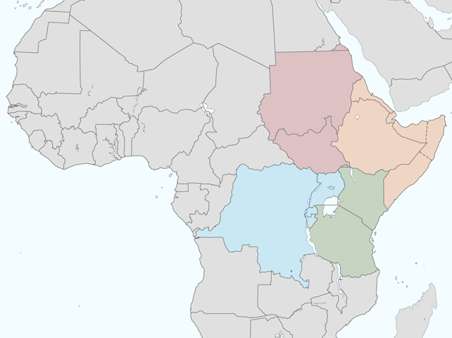 The Rift Valley Institute's areas of operation in Eastern and Central Africa