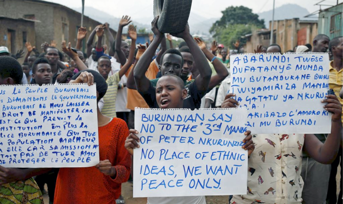 Burundians protest against President Pierre Nkuruniziza’s bid for a third term (Reuters)