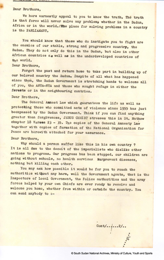 Appeal to the Anya Nya (An archive document from 1967)