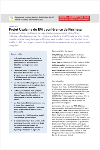 Projet Usalama du RVI : conférence de Kinshasa