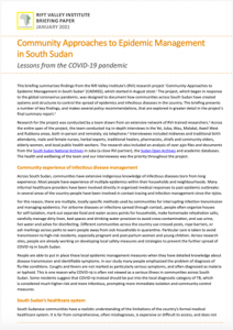 Community Approaches to Epidemic Management: Lessons from the COVID-19 pandemic